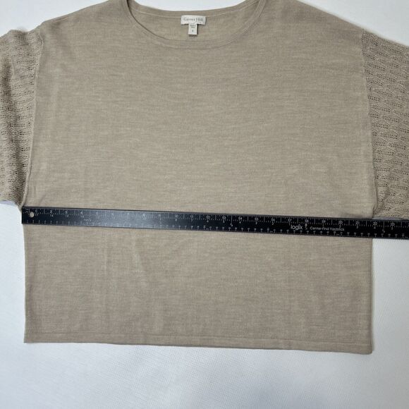 Garnet Hill Relaxed Fit Sweater Women’s Small Tan Pointelle Knit Balloon Sleeve - Picture 9 of 10